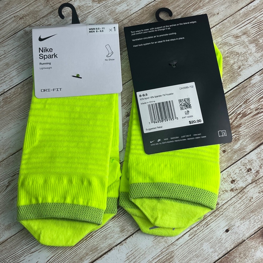 Nike Spark Dri-FIT Running Lightweight No Show Socks Men's 8-9.5 Fluorescent